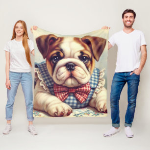 Cute Vintage English Bulldog Art Fleece Blanket