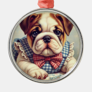 Cute Vintage English Bulldog Art Metal Tree Decoration
