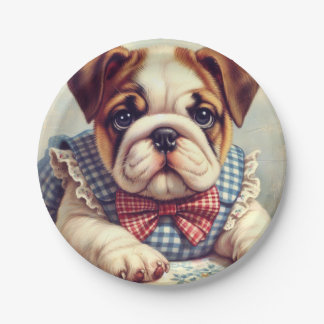 Cute Vintage English Bulldog Art Paper Plate