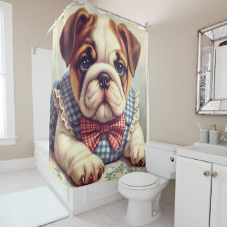 Cute Vintage English Bulldog Art Shower Curtain