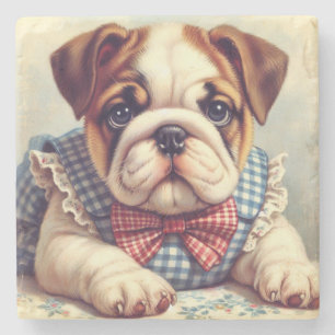 Cute Vintage English Bulldog Art Stone Coaster