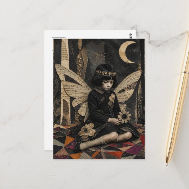 Cute Vintage Fairy Mixed Media Collage Postcard (Front/Back In Situ)