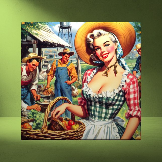 Cute Vintage Farmer Pinup Tile (Creator Uploaded)