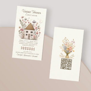Cute Vintage Floral House Caregiver Services Business Card