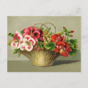 Cute Vintage Flower Basket Postcard