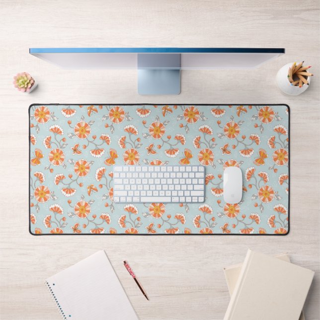 Cute Vintage Flower Butterfly Pattern Desk Mat (Office 1)