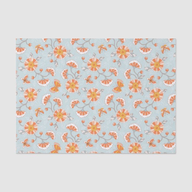 Cute Vintage Flower Butterfly Pattern Tissue Paper (Front)