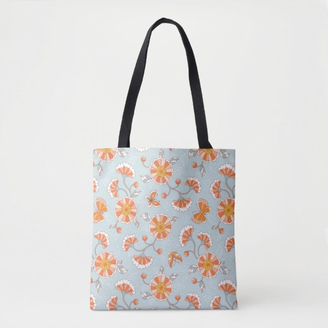 Cute Vintage Flower Butterfly Pattern Tote Bag (Front)