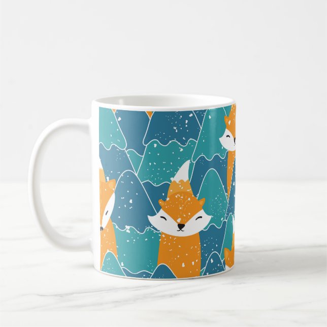 Cute Vintage Foxes Illustration Coffee Mug (Left)