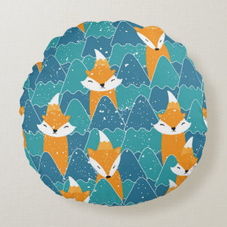 Cute Vintage Foxes Illustration Round Cushion