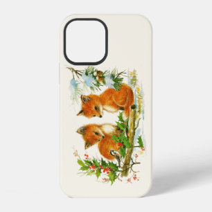 Cute Vintage Foxes Retro Christmas Scene iPhone 12 Case