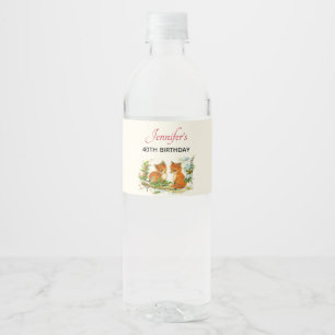 Cute Vintage Foxes Retro Winter Scene Birthday Water Bottle Label