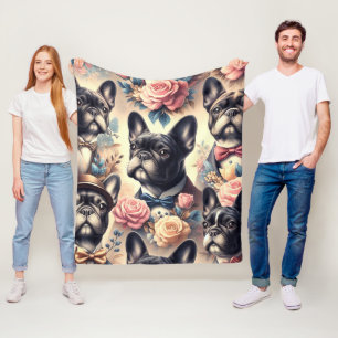 Cute Vintage French Bulldog  Painting Fleece Blanket