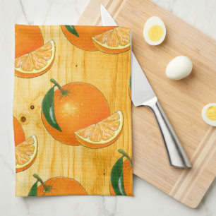 Cute Vintage Fruit Rustic Wood Watercolor Orange Tea Towel