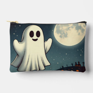Cute, vintage ghost & pumpkin halloween art accessory pouch