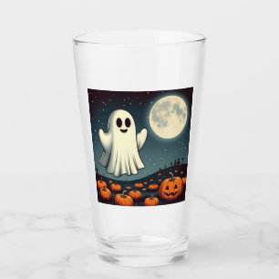 Cute, vintage ghost & pumpkin halloween art glass