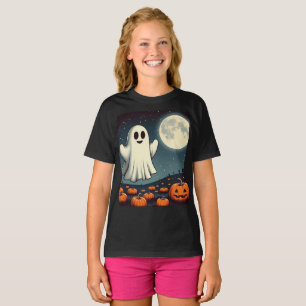 Cute, vintage ghost & pumpkin halloween art T-Shirt