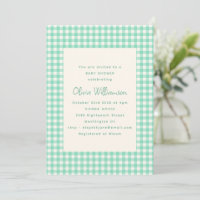 Cute Vintage Gingham Plaid Mint Green Baby Shower