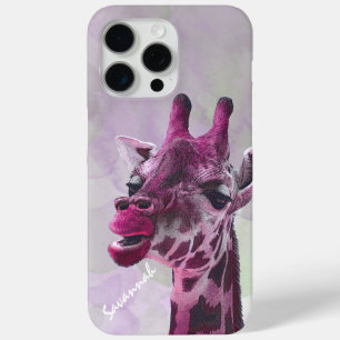 Cute Vintage Giraffe Pink Raspberry and Grey iPhone 15 Pro Max Case