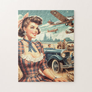 Cute Vintage Girl Illustration Jigsaw Puzzle