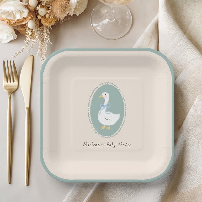 Cute Vintage Goose Baby Shower Paper Plate (Creator Uploaded)