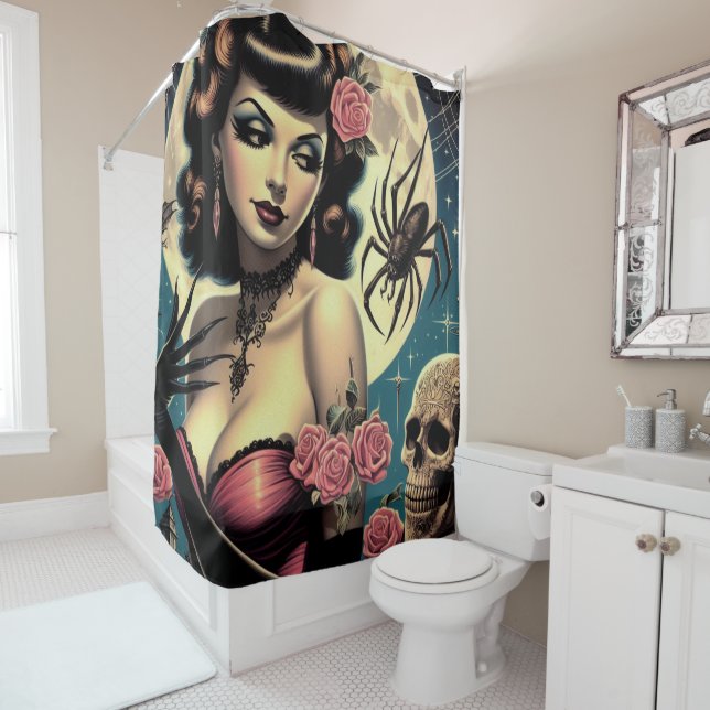 Cute Vintage Goth Girl Shower Curtain (In Situ)