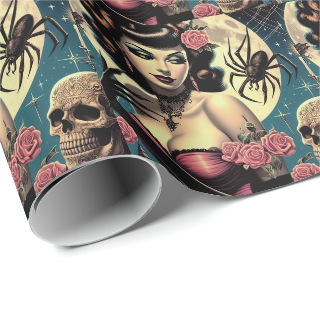 Cute Vintage Goth Girl Wrapping Paper (Roll Corner)