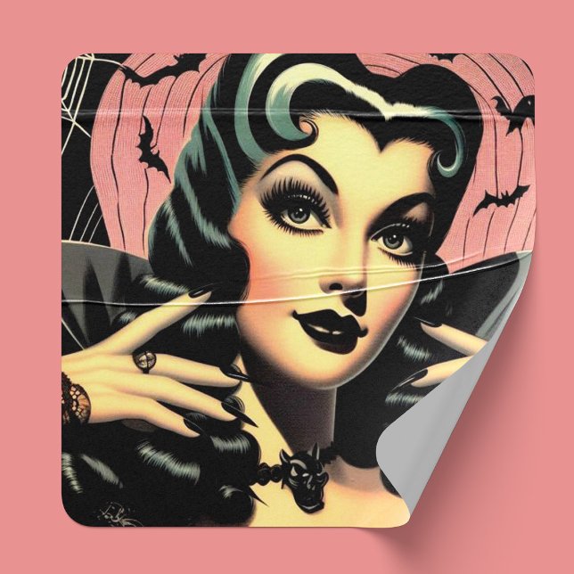 Cute Vintage Goth Pin-up Square Sticker (Creator Uploaded)