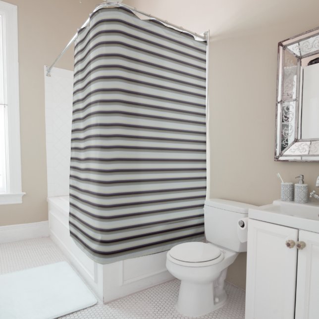 Cute vintage gray blue stripes  shower curtain (In Situ)