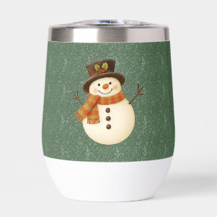 Cute, vintage green rustic snowman