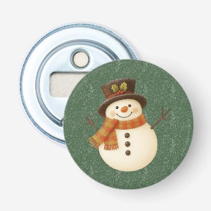 Cute, vintage green rustic snowman bottle opener
