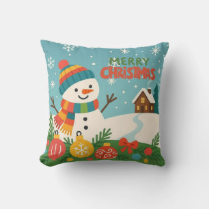 Cute, vintage green rustic snowman cushion