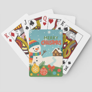 Cute, vintage green rustic snowman playing cards
