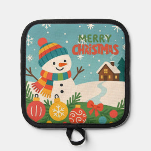 Cute, vintage green rustic snowman pot holder