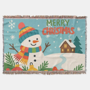 Cute, vintage green rustic snowman throw blanket