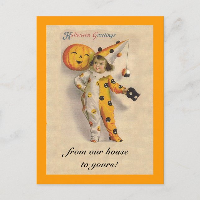 Cute Vintage Halloween Art with Customisable Text Postcard (Front)