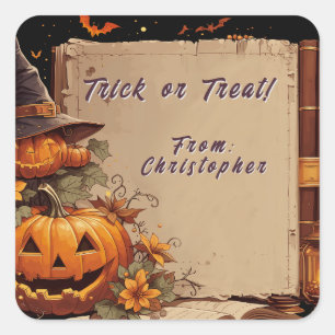 Cute Vintage Halloween Storybook Pumpkin Custom  Square Sticker