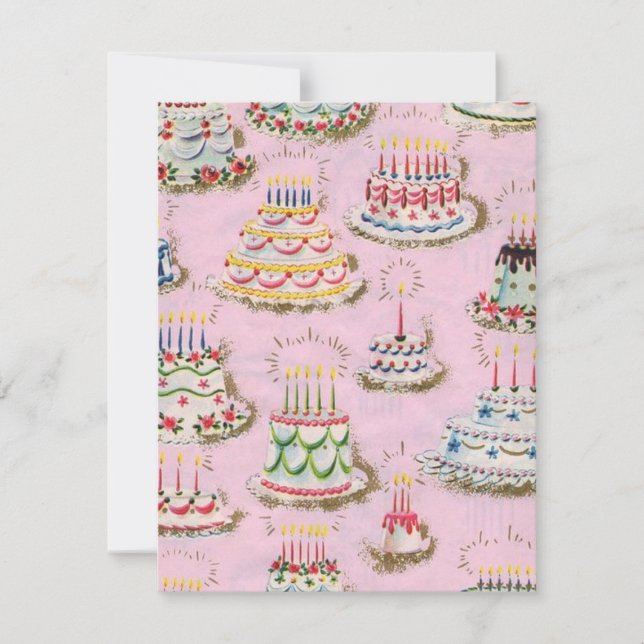Cute Vintage Happy Birthday Cakes Card (Front)