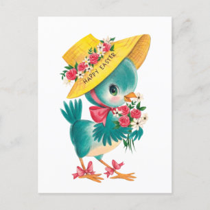 cute vintage Happy Easter blue bird Holiday Postcard