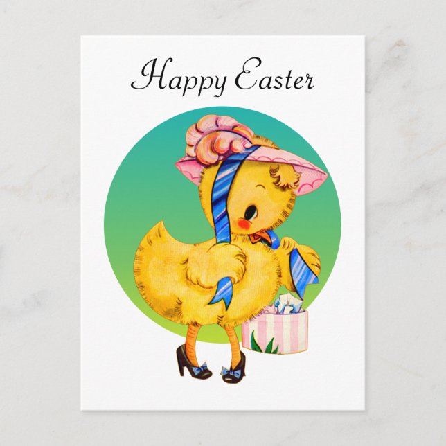 cute vintage Happy Easter chick  Holiday Postcard (Front)
