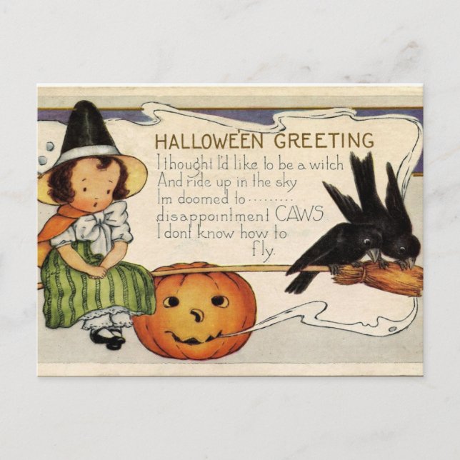 Cute Vintage Happy Halloween Greeting Postcard (Front)