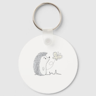 Cute Vintage Hedgehog & Butterfly Art & Gi Key Ring