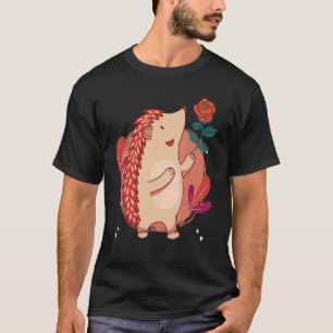 Cute Vintage Hedgehog And Flower Art T-Shirt