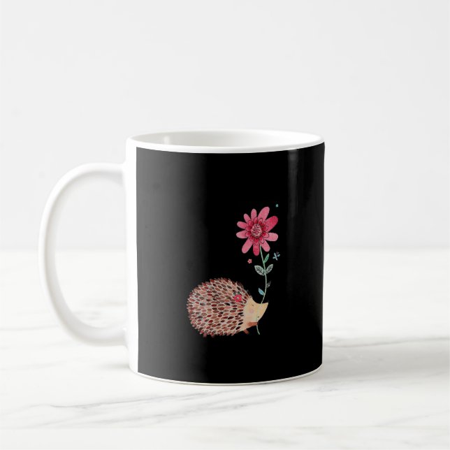 Cute Vintage Hedgehog & Flower Art & Gift Coffee Mug (Left)