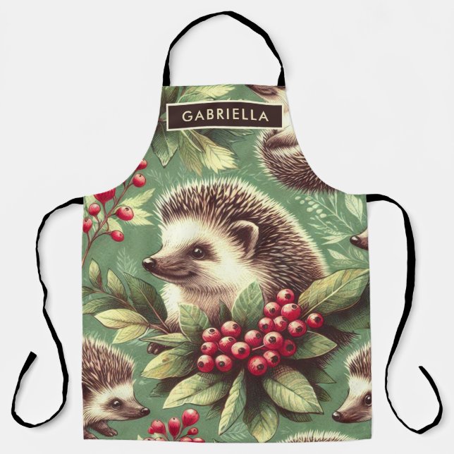 Cute Vintage Hedgehog Pattern Apron (Front)