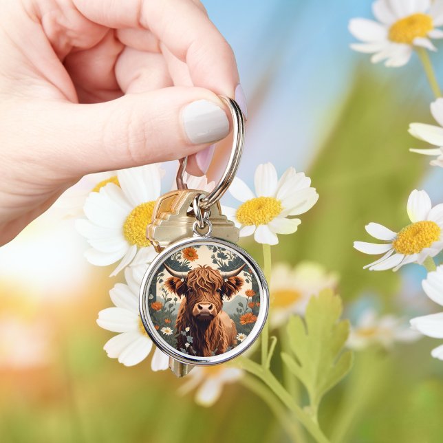 Cute Vintage Highland Cow  Key Ring (Creator Uploaded)