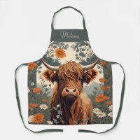 Cute Vintage Highland Cow Personalised Name