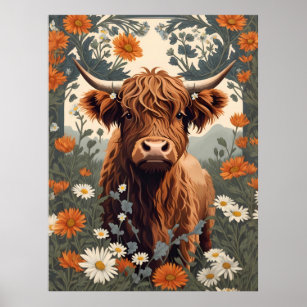 Cute Vintage Highland Cow  Poster