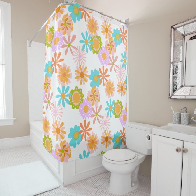Cute Vintage Hippie Flower Pattern  Shower Curtain (In Situ)