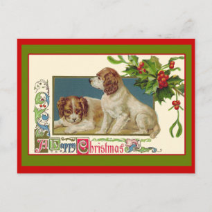 Cute Vintage Holiday Illustration of Puppies Postcard